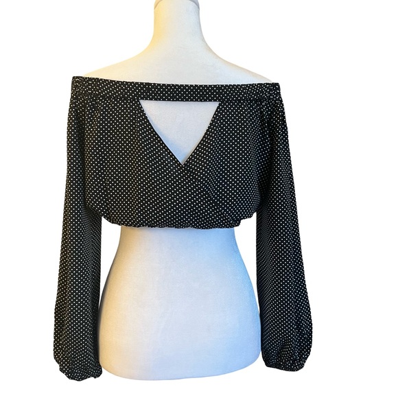 BCBGeneration Crop Top off the shoulder polka dot blouse long sleeve shirt XXS - Picture 3 of 5